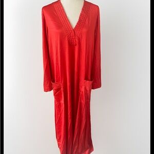 Vintage 1960s Vanity Fair Medium Red Robe Housecoat Maxi Old Hollywood Glam